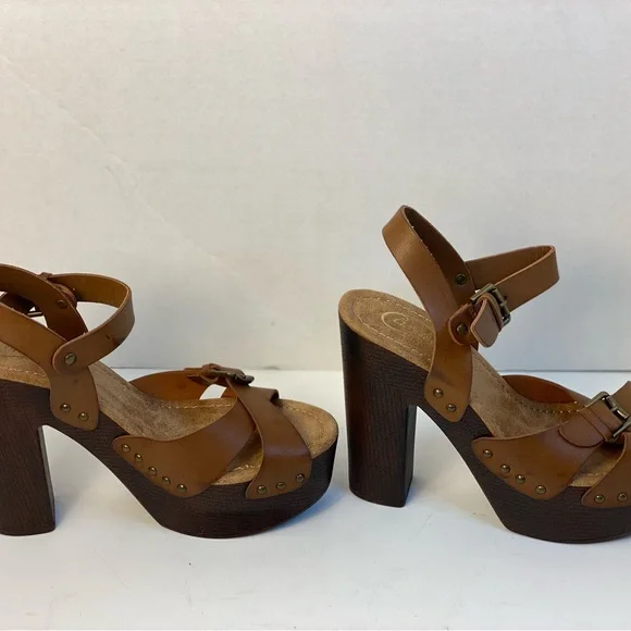 Candie's Brown Platform Shoes with Criss-Cross Straps Vintage - Picture 5 of 15